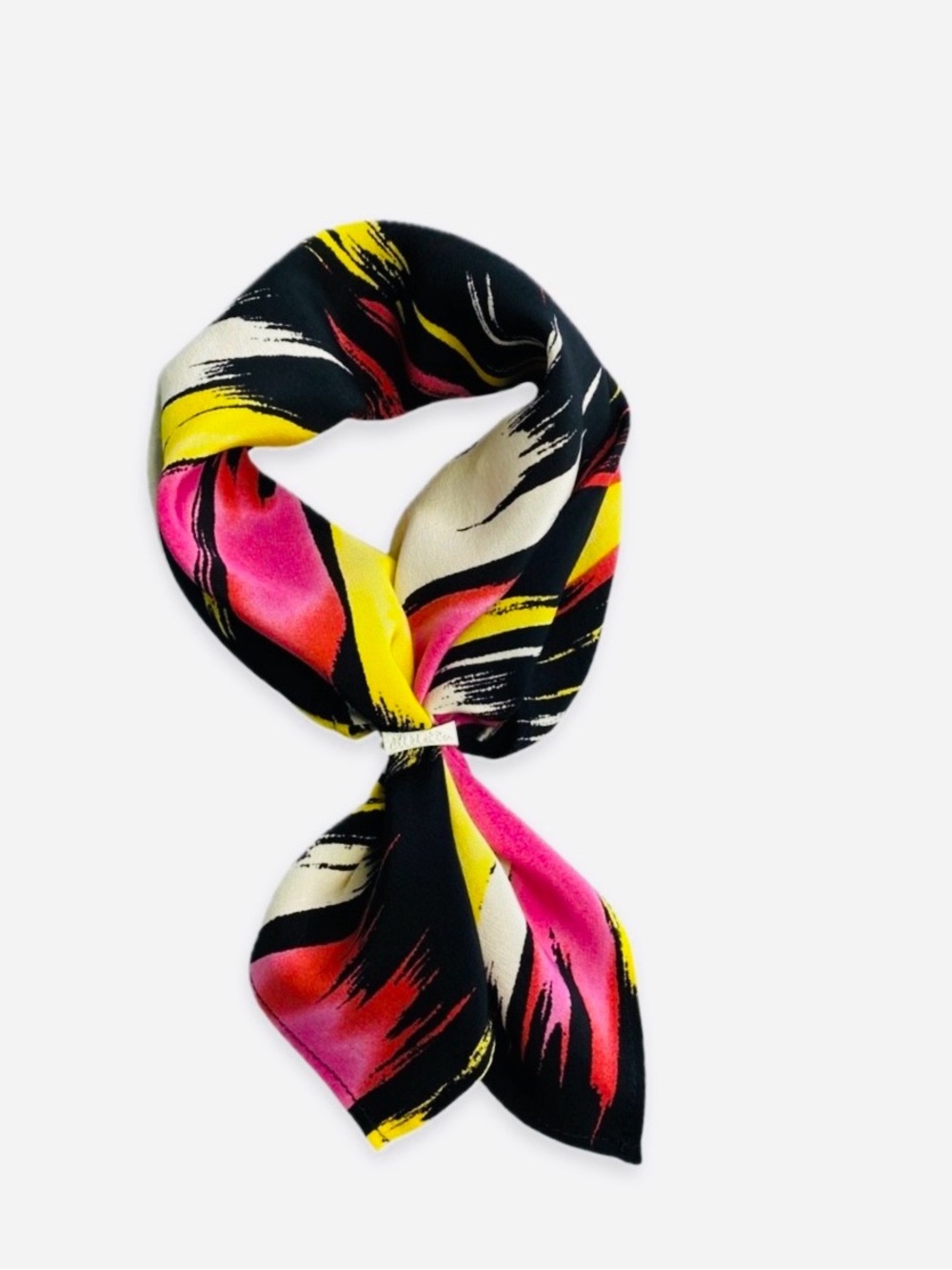 NWT SILKLETTE Abstract Paintbrush 100% Fine Silk Kerchief Scarf FUCHSIA + YELLOW
